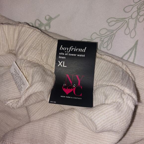 New York & Co Boyfriend drawstring linen pants cream stripes Size xl Resort wear - Picture 11 of 13